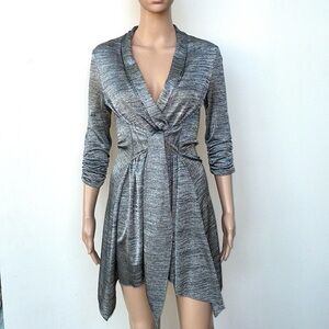 JOSEPH RIBKOFF GREY SILVER METALLIC TIE SWEATER, 6